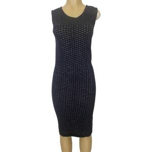 Humanoid Knit Dress Navy Blue Metallic Sleeveless Wool Scoop Neck M